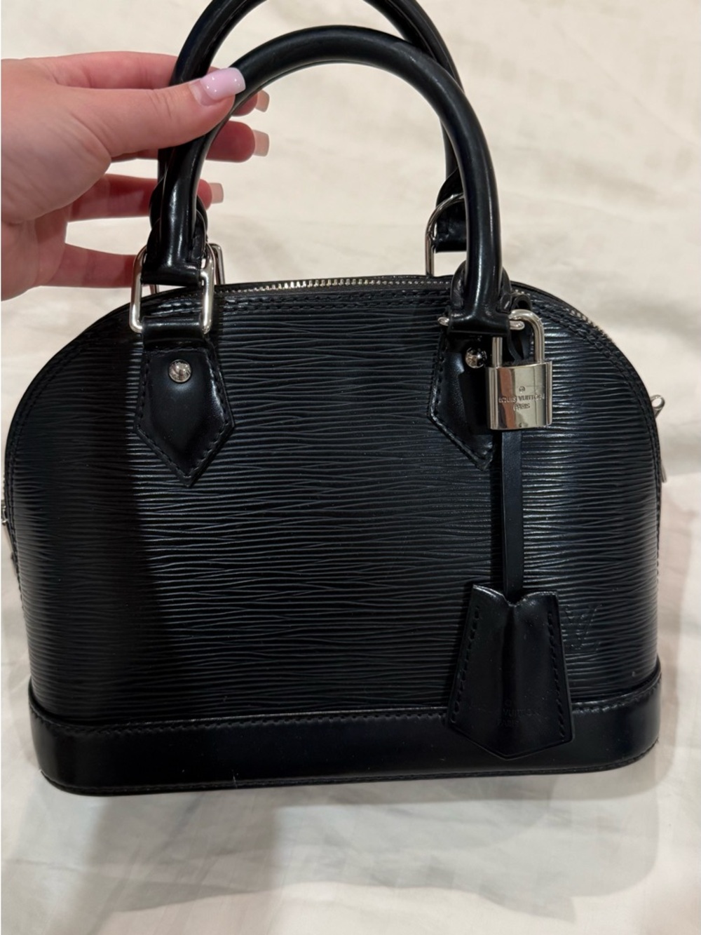 Louis Vuitton Black Leather Alma BB Satchel with Silver Hardware